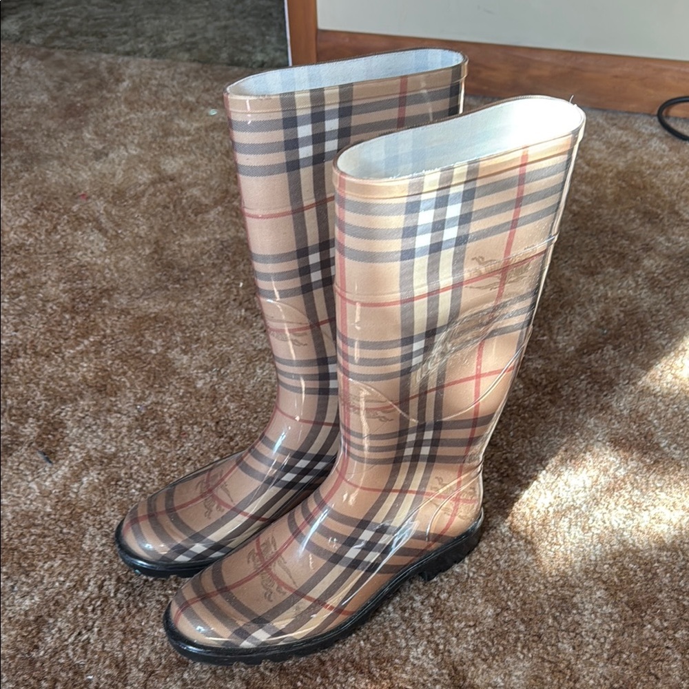 Burberry Plaid Knee-High Rain Boots